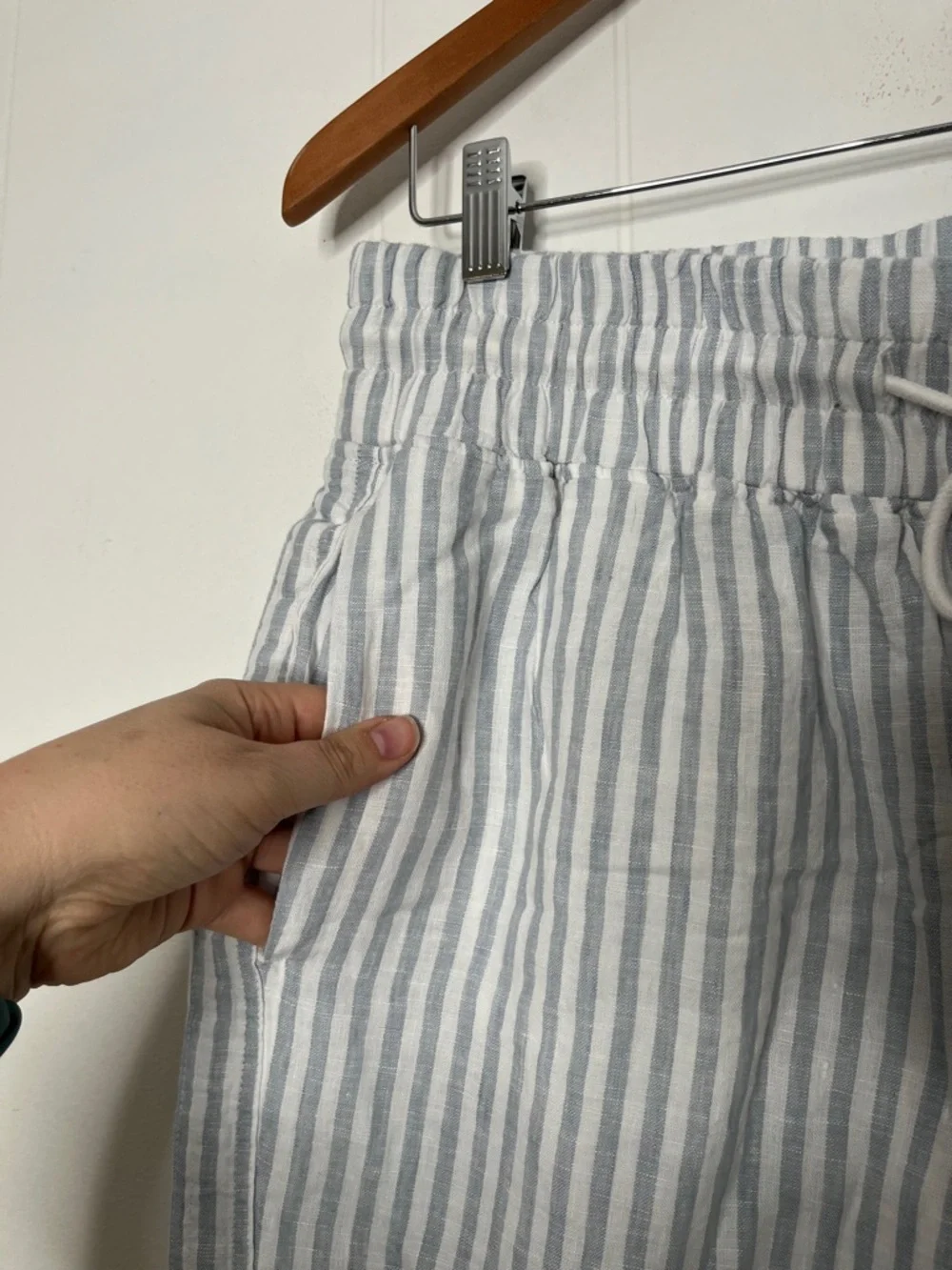 Quince Light Blue and White Striped Wide Leg Pants